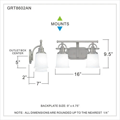 Quoizel GRT8602 Grant 2 Light 16"W Bathroom Vanity Light - Chrome - Picture 4 of 7