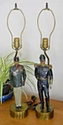 2 Antique 1890 BRITISH Military Soldier Table Lamps KINGS RIFLES & NAVAL OFFICER