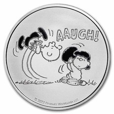 Peanuts® Lucy Pulls the Football 1 oz Silver Round 79.29 per troy oz