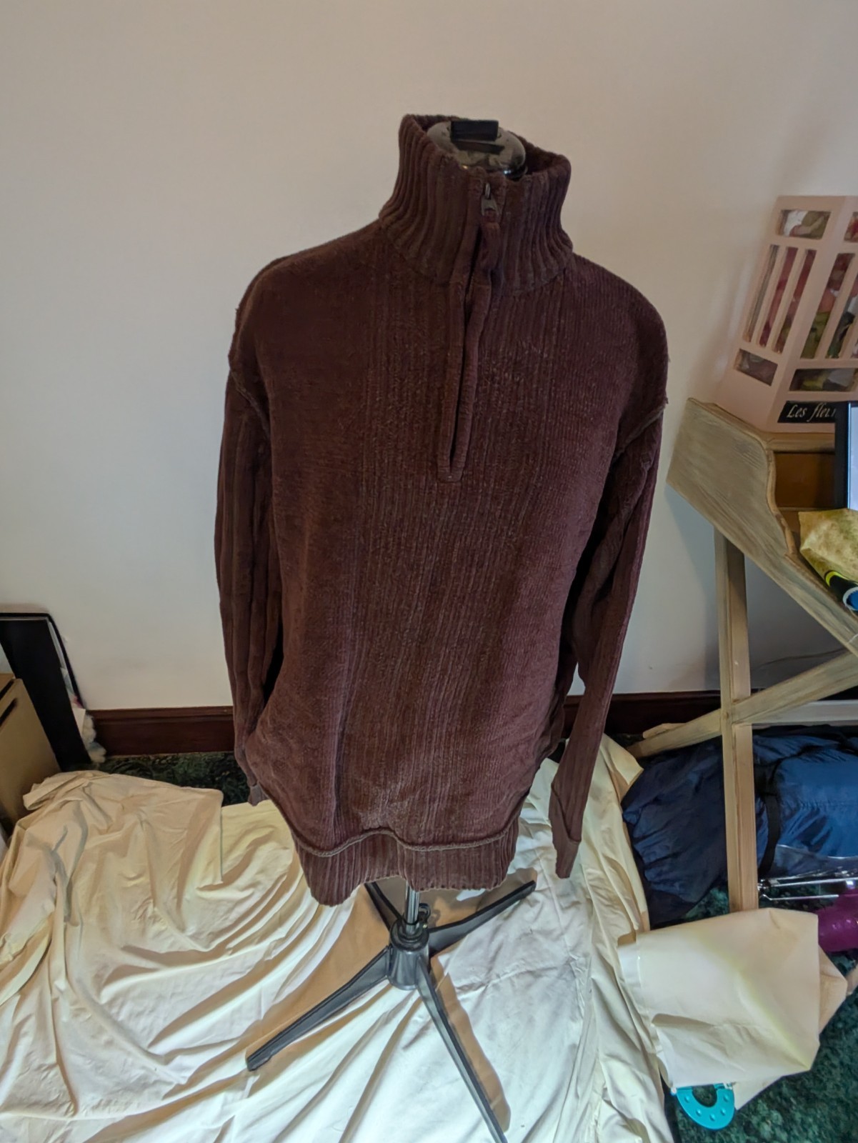George Mens Chenille Style Jumper Burgundy Zip  Front image 5