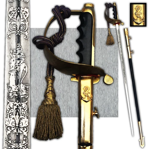 VERY RARE & NICE ITALIAN AERO-NAVAL SWORD WITH ENGRAVED BLADE WW1-2 ORIGINAL