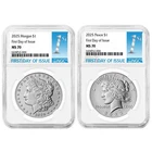 2025 $1 Morgan and Peace Silver Dollar 2pc Set NGC MS70 FDI First Label
