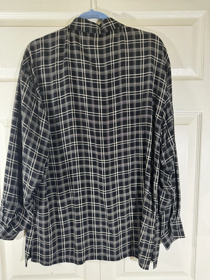 Camisa de vestir Laura Ashley abotonada para mujer a cuadros viscosa nailon talla 10 hecha en Reino Unido Foto 3 de 4