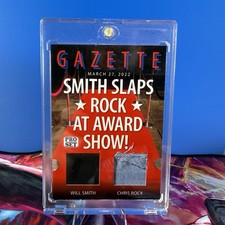 2022 PRO SET GAZETTE WILL SMITH SLAPS CHRIS ROCK DUAL WORN MATERIAL CARD LEAF