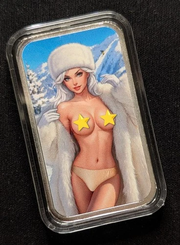 Bullion Baddies 1 oz .999 Silver Bar ~ Naughty Bella Ski Bunny /50 ~ Series 6