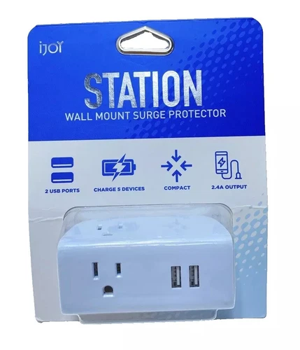 Wall Mount Surge Protector Outlet Extender - 2 USB Ports & Plugs, Convenient!