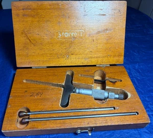 Vintage Starrett No. 440 0-3" Depth Micrometer Machinist Gage W/ Wood Box USA