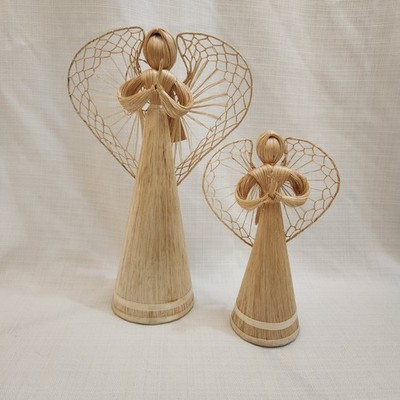 Set of 2 Vintage Corn Husk Angel Decorations Religious Christmas 