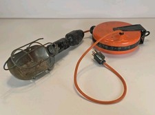 Vintage Craftsman Style Retractable Shop Drop Light Caged Lamp Eye Bolt Mounting