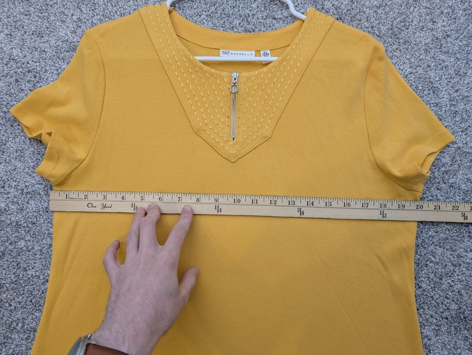 Vestido Rafaella Para Mujer XL Amarillo Manga Corta Algodón Cremallera Cuello Informal Pullover Foto 3 de 4