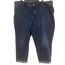 Talbots Flawless 5 Pockets Crop Jeans Size 20W Petite Blue Dark Wash Folded Hem
