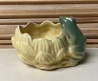 Vintage McCoy Pottery Green Yellow Frog Toad Flower Planter 3 1/2" Tall