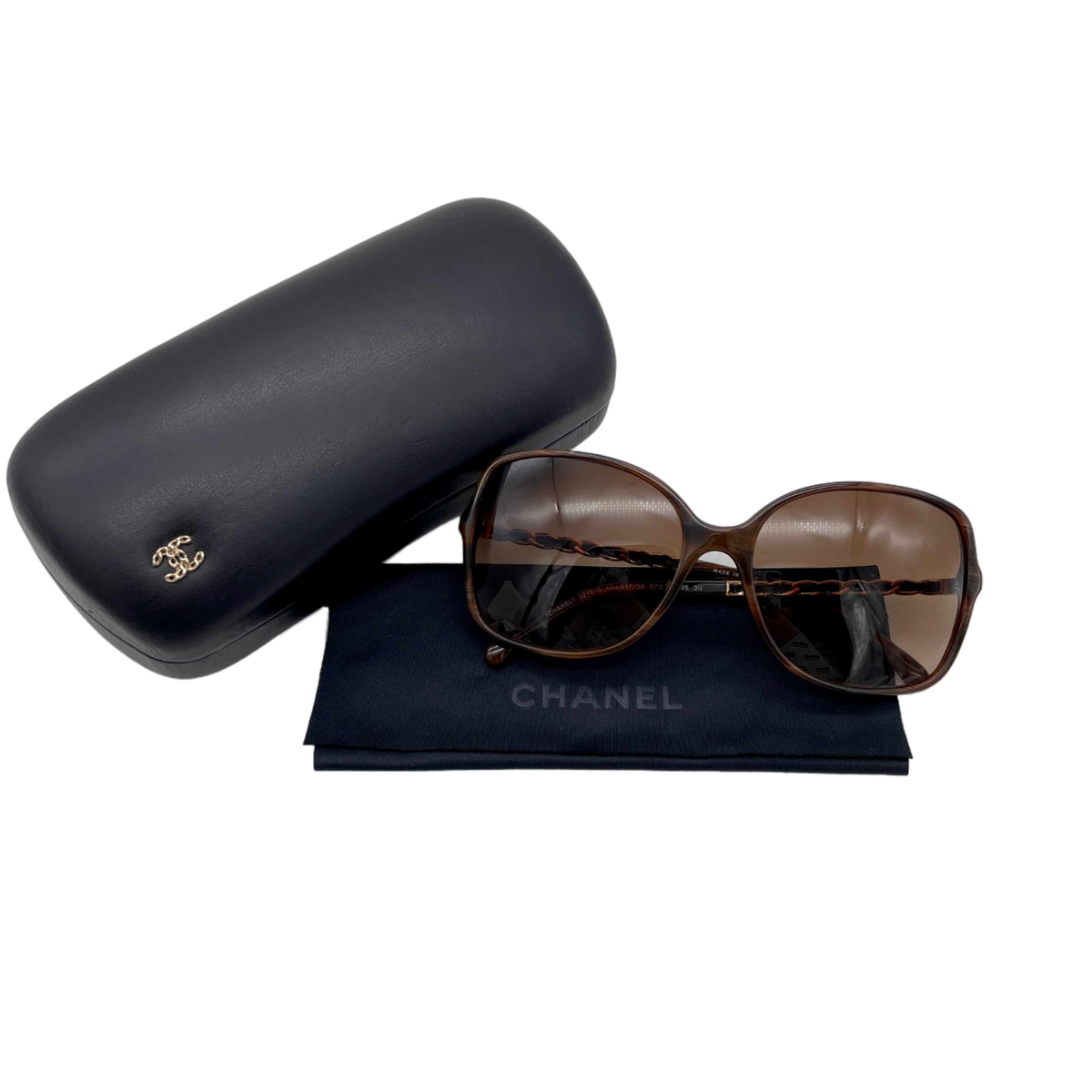 Auth CHANEL 5210-Q Matelassé CC LOGO Chain Link Square Sunglasses