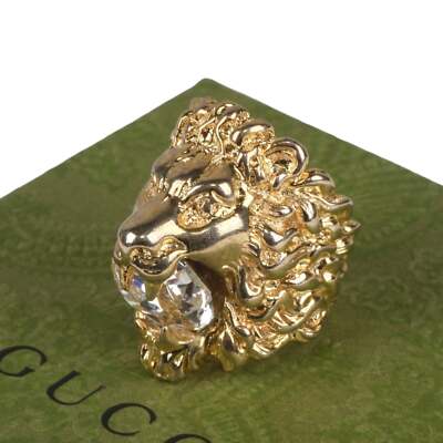 Authentic Gucci Lion Head Motif Crystal Ring In Gold | eBay