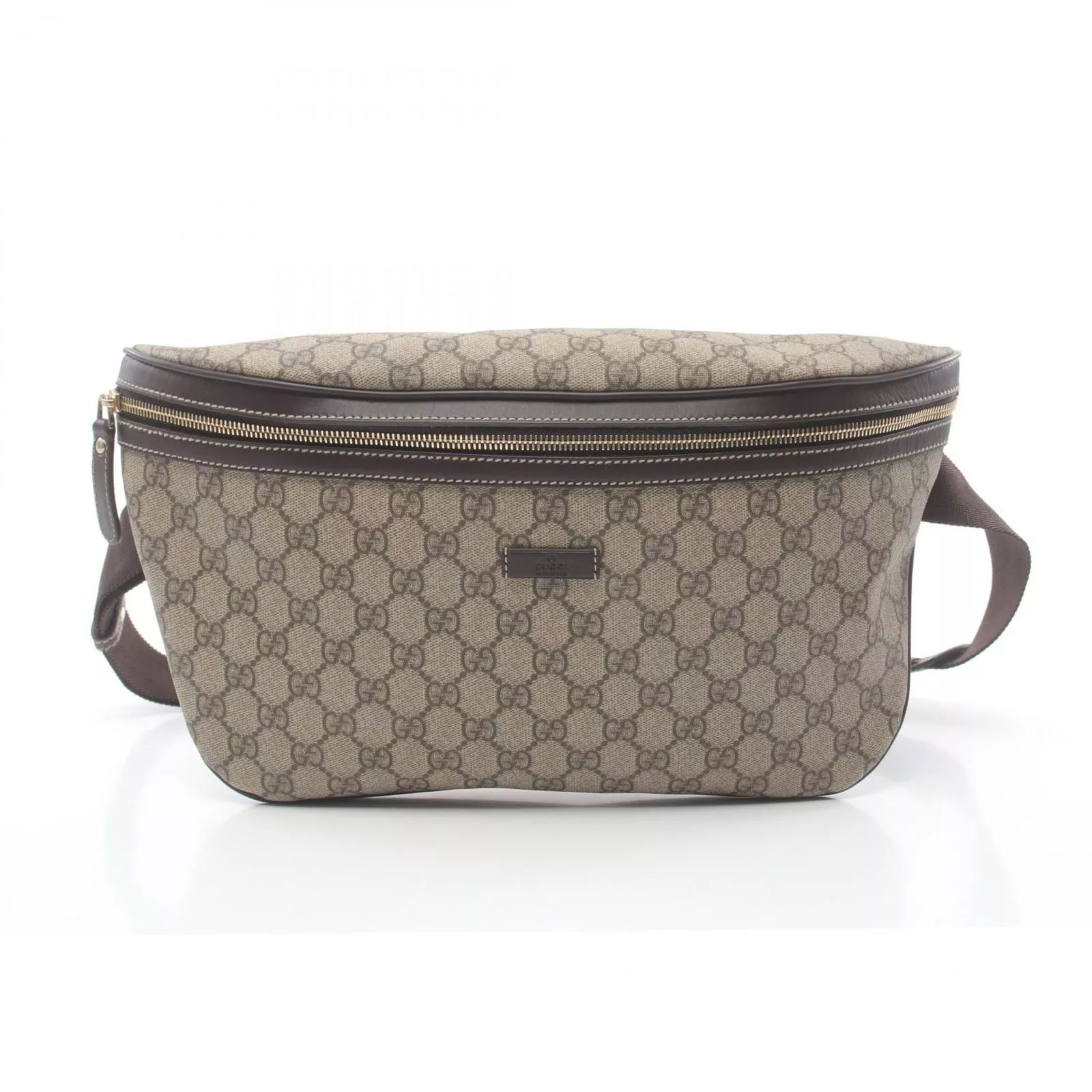 Gucci Sac Ceinture Taille GG Supreme Beige Marron 211110 PVC Toile Cuir Femme