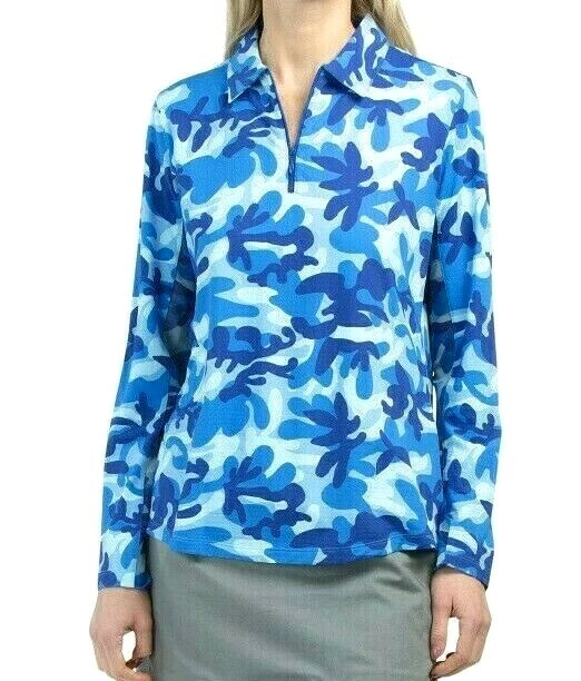 IBKUL Polo Top XXL 2XL Preppy Camo Royal Navy Long Sleeve Golf Tennis New Cools
