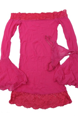 Flirtzy 2-teiliges sexy transparentes Netz Glockenärmel Minikleid und Tanga mit Spitzenbesatz - Bild 10 von 10