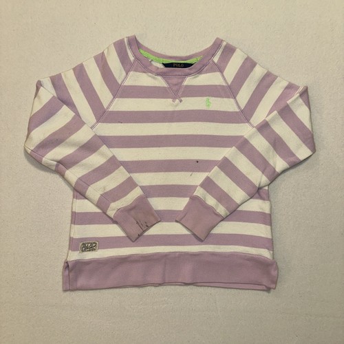 Polo Ralph Lauren Sweatshirt Girls Youth Medium Purple Stripes Casual Preppy - Picture 5 of 11
