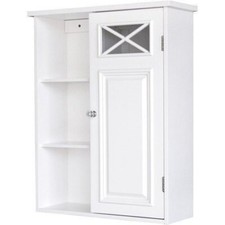 White Wooden Medicine Cabinet Storage Organizer Side Shelves Wall Mount Bathroom