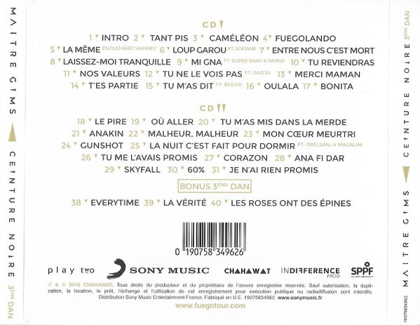 Ceinture top noire tracklist