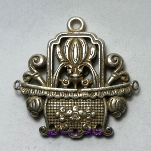 Collection Old China Tibet Silver Carving flower bat butterfly Amulet Pendant