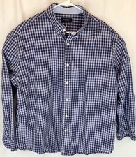 Nautica 17 1/2 34/35 Blue Plaid Men s Long Sleeve Button Down Shirt