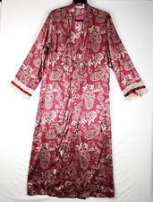 Vintage California Dynasty Satin Long Robe Medium Kimono Maroon Paisley No Tie