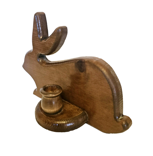 Vintage handgefertigt geschnitzt Holz Hase Kaninchen Kerzenhalter Wanddekoration 10" x 6" - Bild 4 von 6