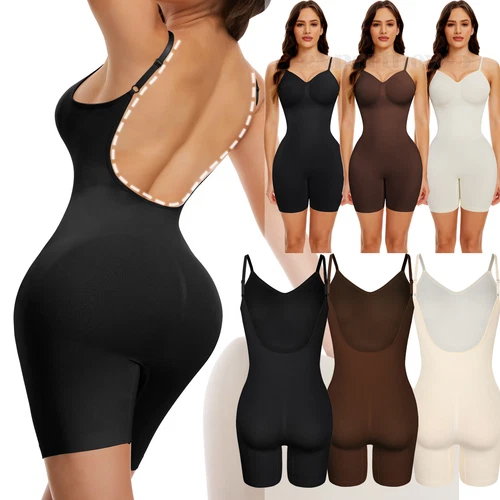 Women Low Back Bodysuit Full Body Shaper Slimming Shaping Tops Fajas Sculpting - Picture 1 of 29