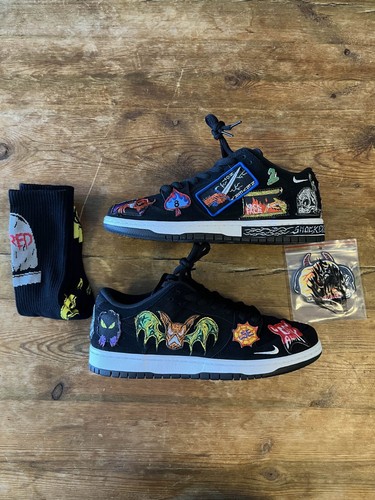 Size 10 - Nike SB Dunk Low Pro Black/Multicolor/White 2022 - New w/Accessories