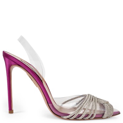 71922 auth AQUAZZURA pink satin & pvc GATSBY 105 CRYSTAL