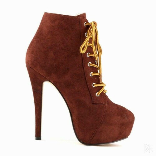 Women's Ankle Boots Knight High Heel Platform Suede Fabric Lace Up Shoes Stage - Picture 10 of 16