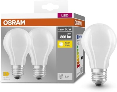 3er-Pack Osram LED Base Classic A Lampe, E27-Sockel, 60W - 2700Kelvin, Warmweiß