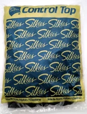 Vintage Silkies Control Top Pantyhose Jet Black Queen Size XL Support Legs NOS