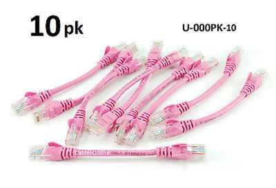 10-PACK Intellinet 6inch CAT5e UTP Ethernet RJ45 Full 8-Wire Patch Cable, Pink