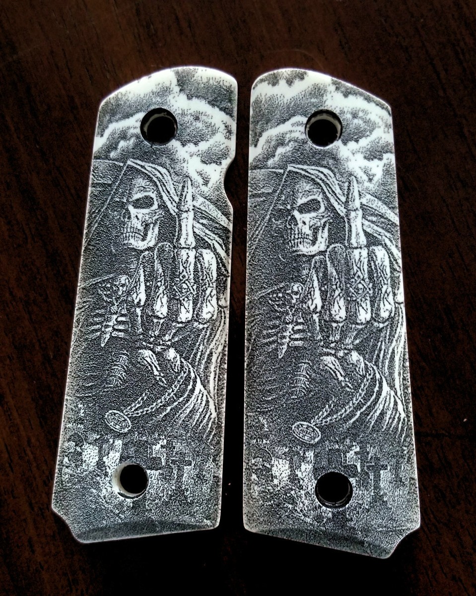 1911 full size custom engraved imitation ivory grips Skull Grim
