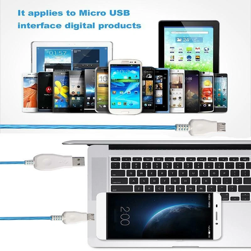 Cable Cargador USB ILUMINADO LED Brillante Cable de Datos para TODOS LOS MICRO-B USB LG HTC SAMSUNG Foto 3 de 4