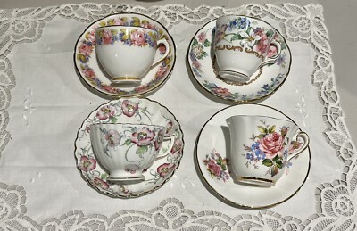LOT 4 Mismatched Bone China ENGLISH TeaCup Saucer Duchess-Crown Staffordshire