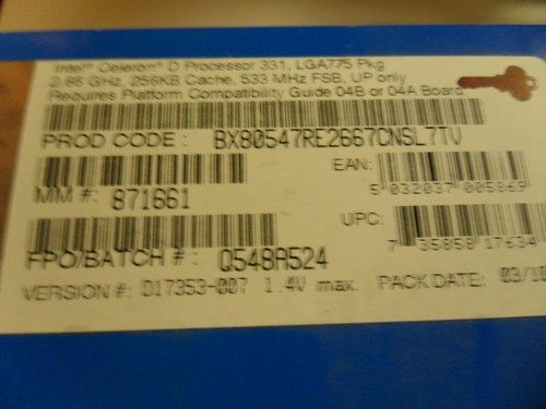 Intel Celeron D Processor 331+ 2.66Ghz 533 MHz 256KB LGA775 CPU with Fan - Picture 5 of 9