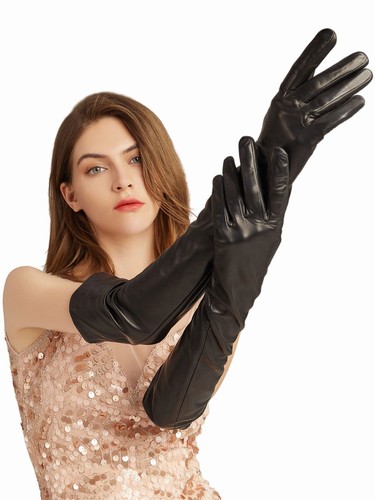 Daoflkuo Women Long Leather gloves Top Italian Lambskin Opera Long Black  Gloves | eBay