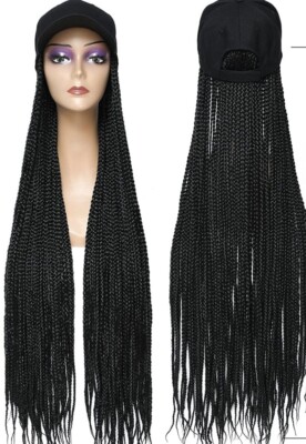 72 Long Black  Waist Length braided wig cap   Get Up Grab & Go Ready 