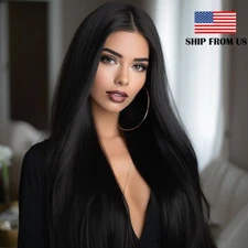 26in Long Straight Black Wig Synthetic Natural Black Full Wigs Halloween Cosplay