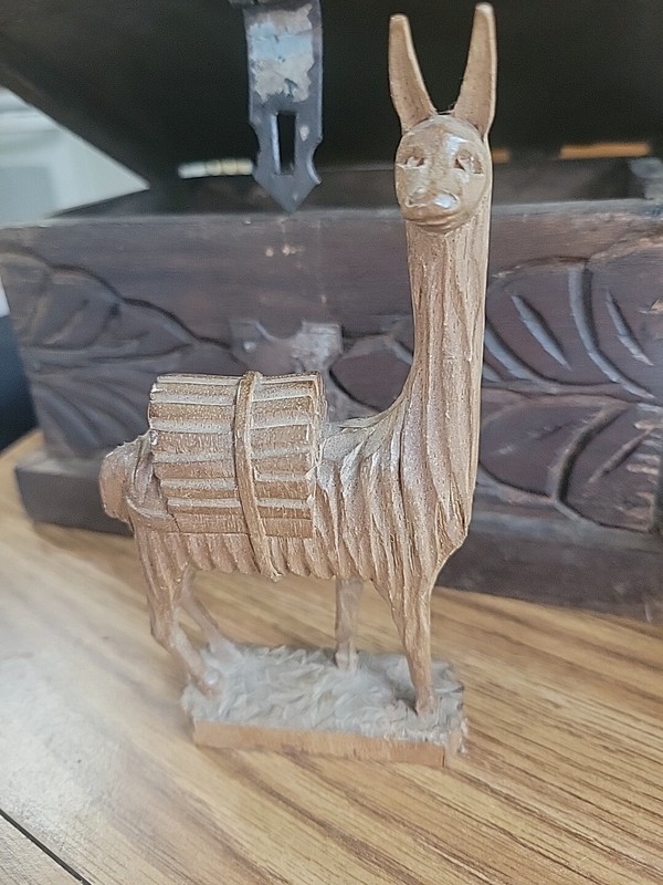 Hand Carved Wood Figurine Lama/Alpaca, 6 Inches Tall