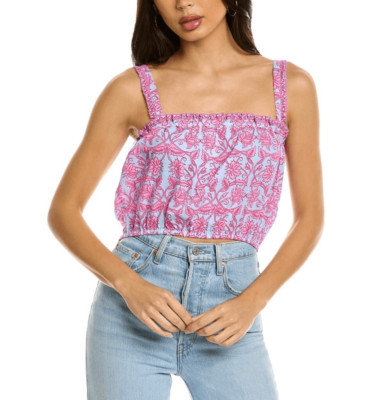 Bindu Celeste Boho Pink & Blue Cropped Tank Top | Size M
