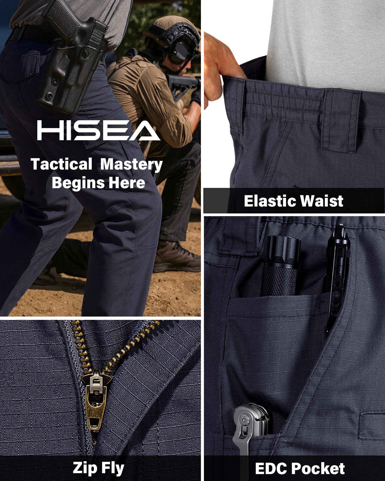 HISEA Men's Ripstop Tactical Pants Water Resistant Work Cargo Pants 9 Pockets