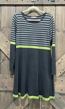 Eliza J Acrylic Striped Sweater Dress Gray Green Crewneck Long Sleeve Women’s L
