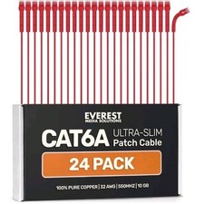 Everest Ultra Slim Cat6a Ethernet Patch Cables 7ft (24-Pack) Red - 10GB