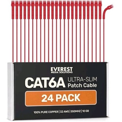 Everest Ultra Slim Cat6a Ethernet Patch Cables 7ft (24-Pack) Red - 10GB