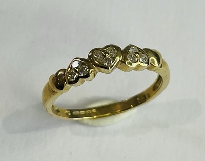 Herzring 9 kt Gold 375 Diamant - 0,16 kt - Größe N - UK Punze