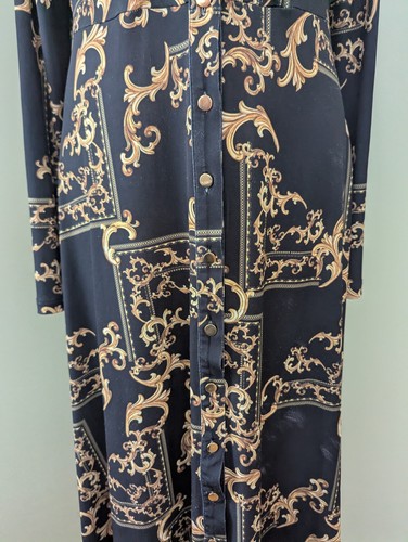 Sosander Black & Gold Print Midi Length Stretchy Shirt dress size 10 - Picture 6 of 18